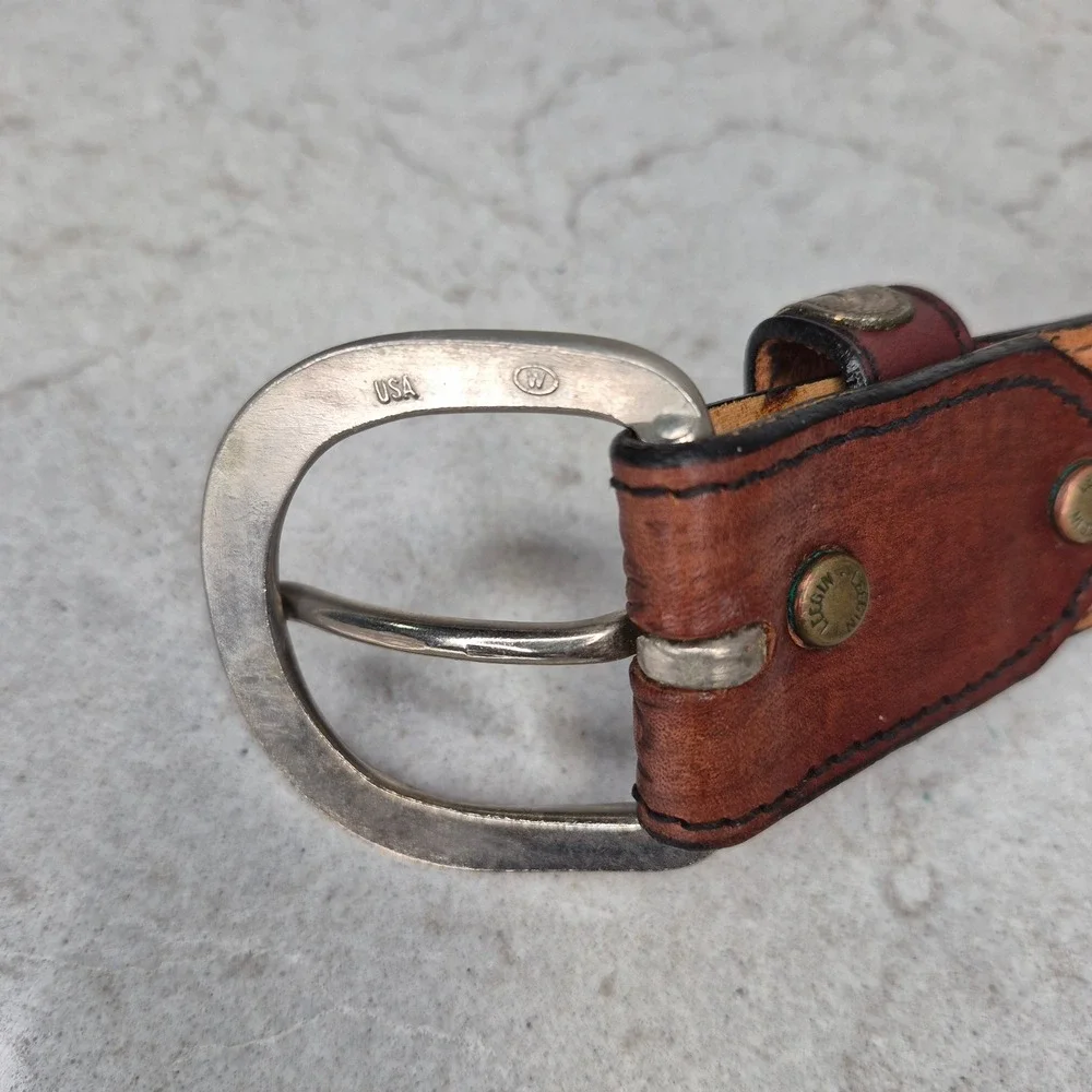 Silver Creek Belt Tooled Leather Eagle Tip 36 Brown Mens